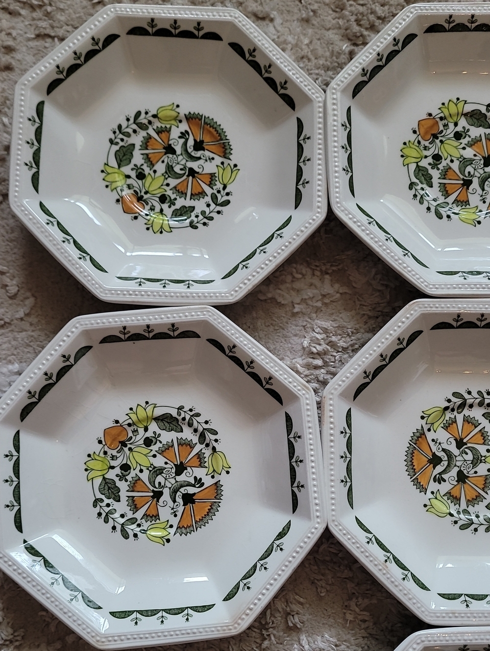 Johnson Brothers Greenfield Ironstone Small Plates Set of 7 Vintage MCM Birds